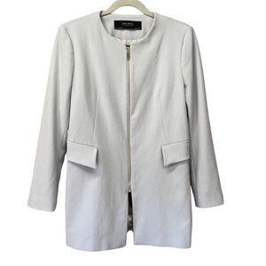Zara Basic Collarless Full Zip Longline Coat Jacket Sz L